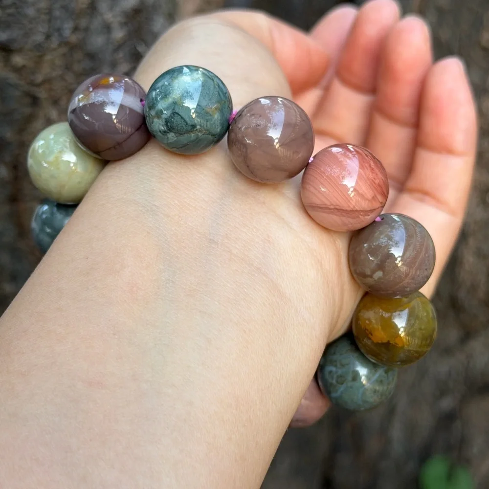 16.5mm‎ stretchable chunky multicolor Alashan agate bracelet 0724 - Picture 5 of 13